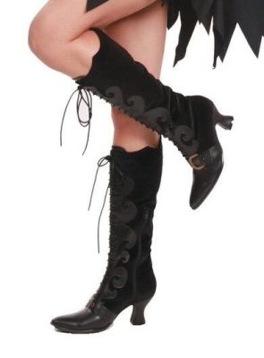 Womenâ€™s Lace-Up Witchy Knee Boots In Either Black Or Purple