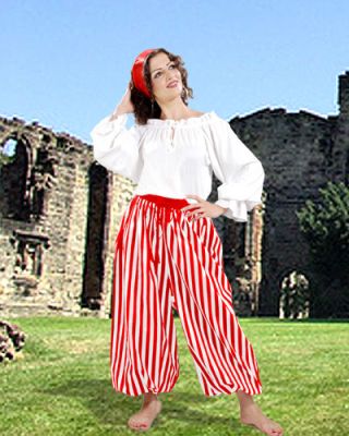 JOHN SILVER STYLED COSTUME PIRATE STRIPED PANTS (Colors: RW-BR-BW: Red/White)