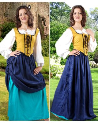 Double-Layer Medieval Skirt (Colors: (NV/P B/T DG/GD DB-R: Navy Blue & Petrol)