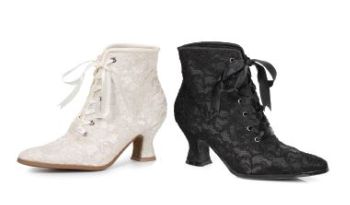Women's Chic Victorian Lace Black or White Ankle Boots
