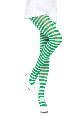 Fun Green and White Striped Tights