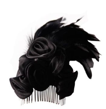 Elegant Black Rose and Feather Hairpin