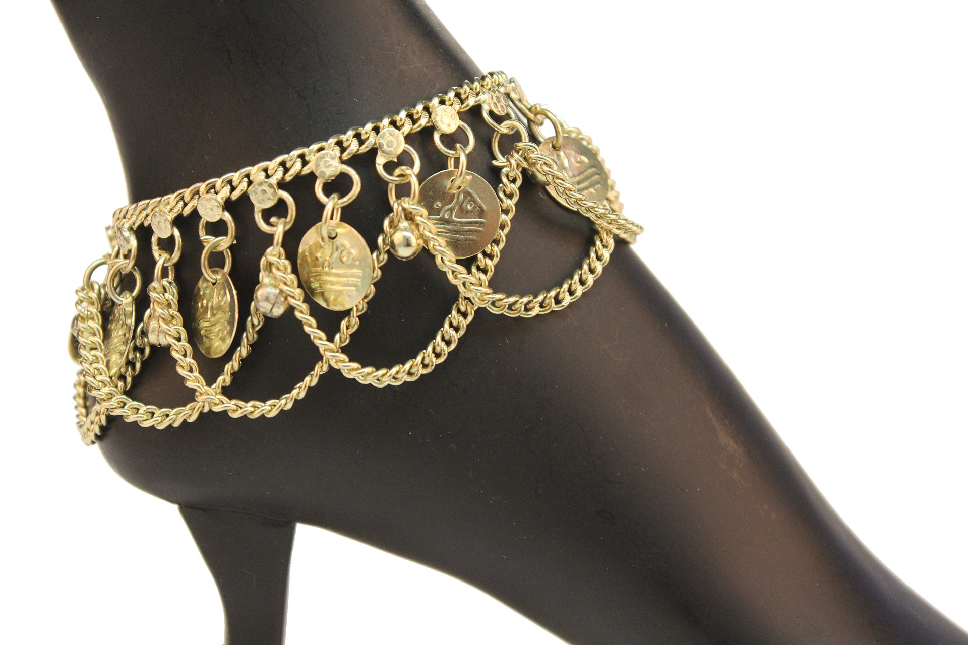 Belly Dancer Costume Anklets with Coins and Swags