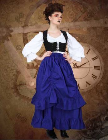 Delightful Gothic Steampunk White Black & Blue 3 Piece Dress