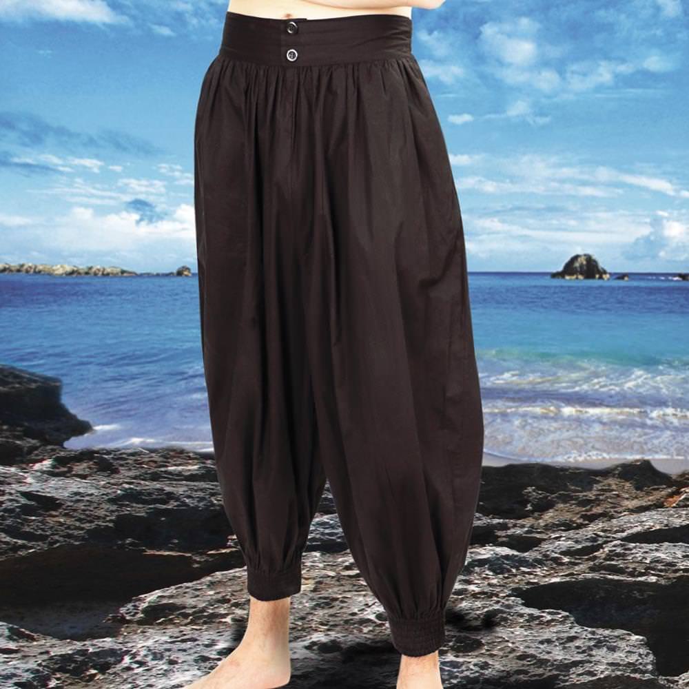 Mens Pirate Breeches 3/4 Length Trousers LARP Caribbean Fancy Dress Accessory 
