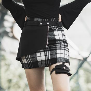 Women's Double-layered Skinny Plaid Package Hip Skirts