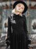 Women's Black Gothic Flounced Collar Flare Sleeved Fitted Shirt