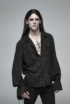 Gothic Punk Paisley Print & Distressed Men’s Shirt