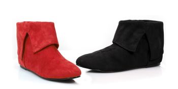 Red & Black Microfiber Short Boots For Women