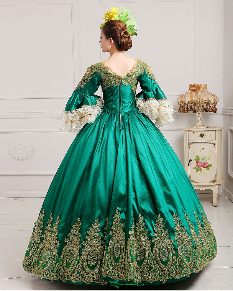 Royal Masquerade Party Green Lace Ball Gown  Green Victorian Ballgown