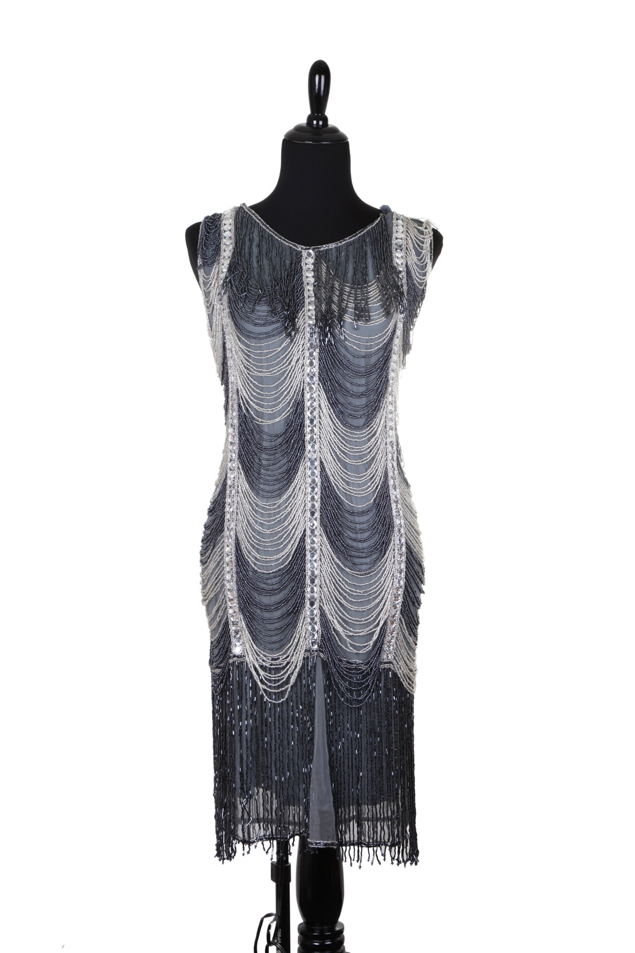 Stylish Grey and Silver Fringe Flapper Costume Dress