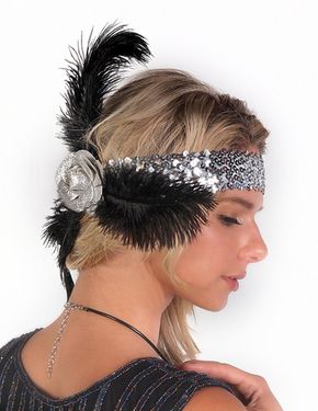 Flapper Headband Rose and Feather, Gold