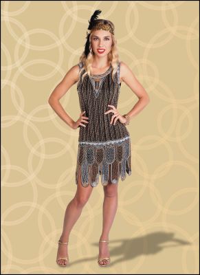 Black Flapper Dress Covered in Copper and Gold Sequins with Beads