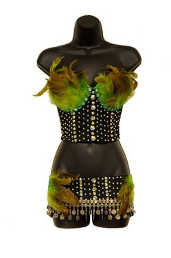 2 Piece Feather Belly Dancer Costume Set
