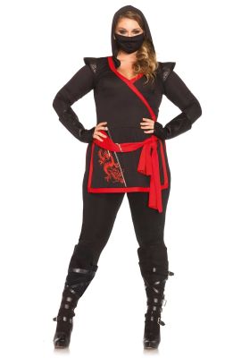 Plus Size Women's 4-piece Red & Black Ninja Costume