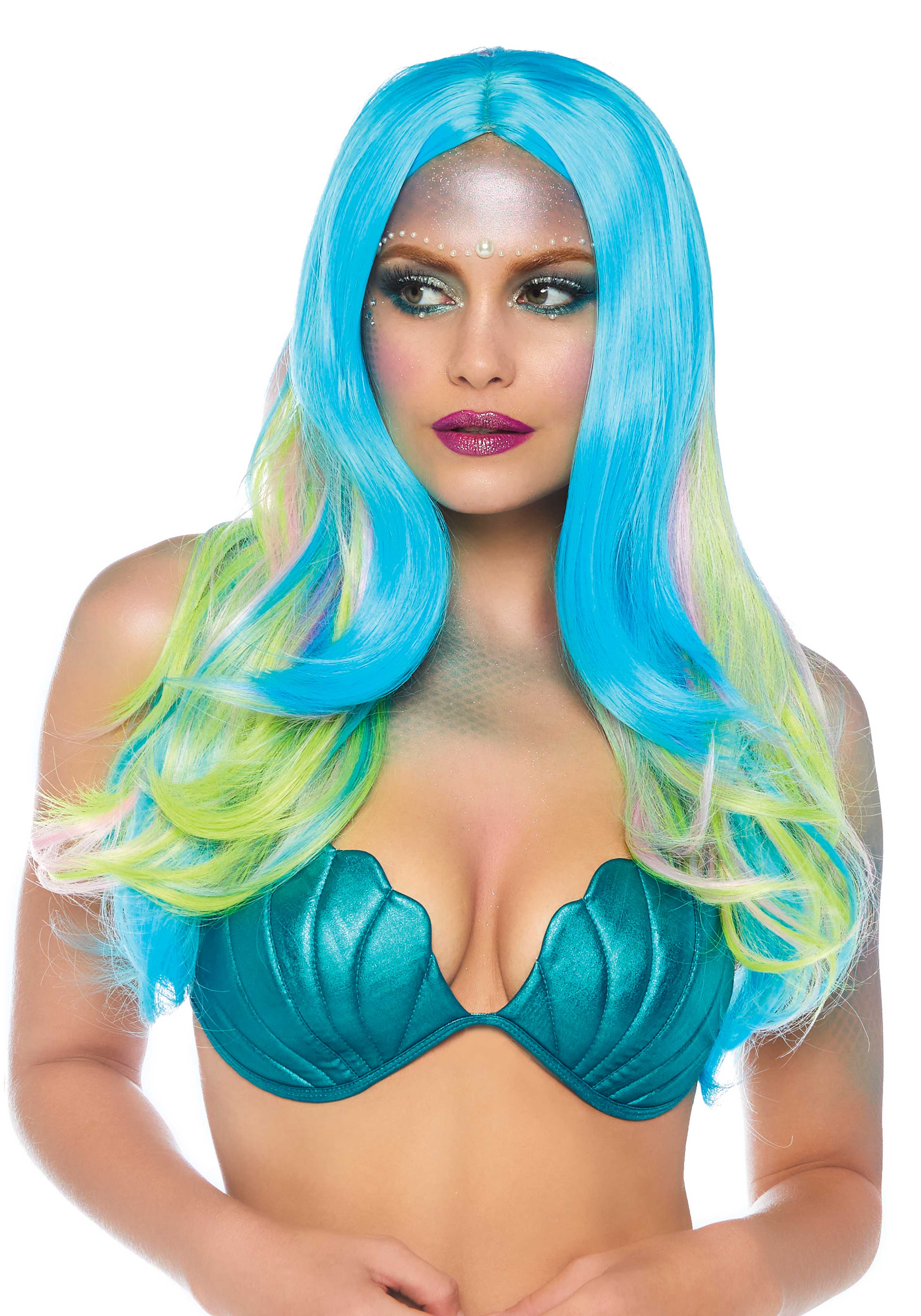 Mermaid Long Blue Multi-Color Costume Wig