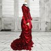 Elegant Red And Black Check Victorian Bustle
