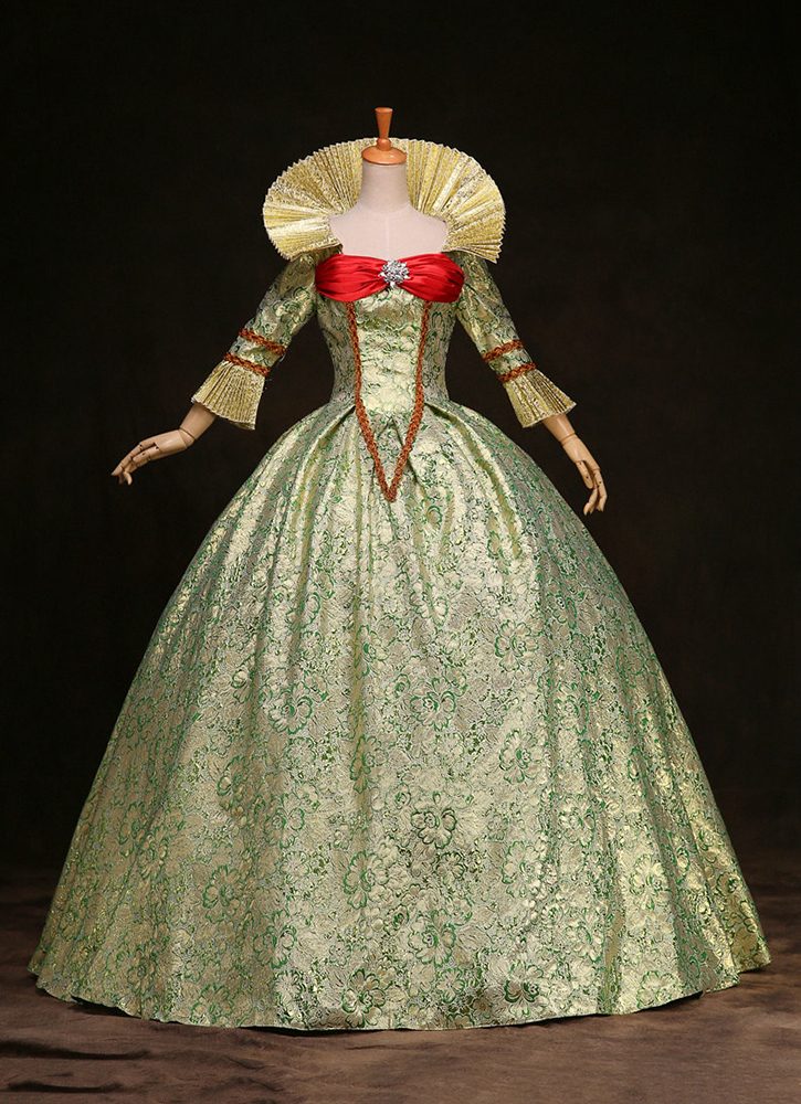EXCELLENT GREEN PRINT 17TH 18TH CENTURY BALL GOWN