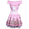 Pretty Satin Floral Embroidered Steel Boned Under Bust Corset Dress