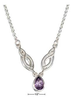 STERLING SILVER LIFE FISH AND AMETHYST TEARDROP NECKLACE