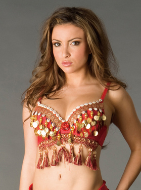 Tribal Belly Dancers Top With Shells, Coins, and Fringes in Black or Red