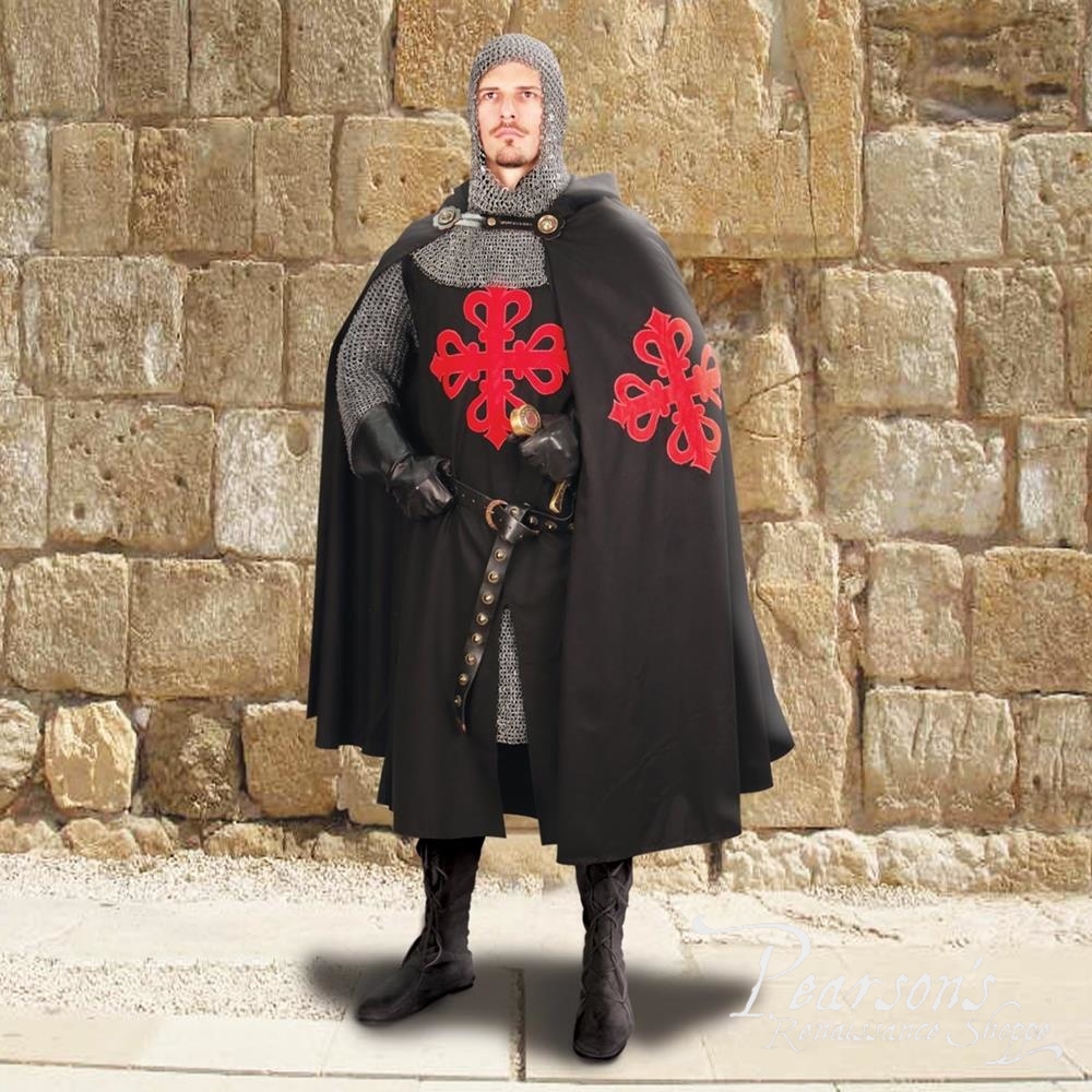 Black and Red Crusader's Hooded Cape