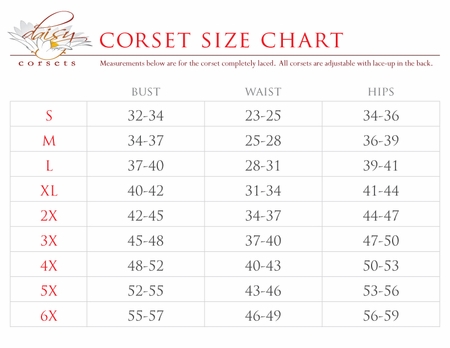 Daisy Corsets Top Shelf Size Chart