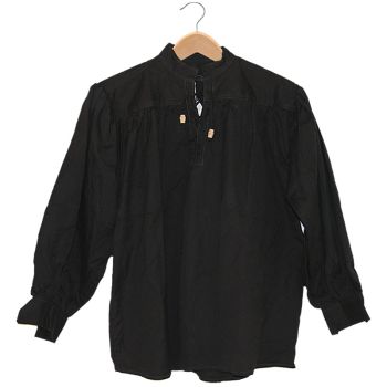 Renaissance Cotton Collarless Shirt with Laced w/Toggles (Size and Color: (B-N) (M-XXL): Black: Medium)