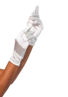 Lady's Beautiful Wrist Length Satin Gloves (Color: (Bk-Rd-Wh): White)
