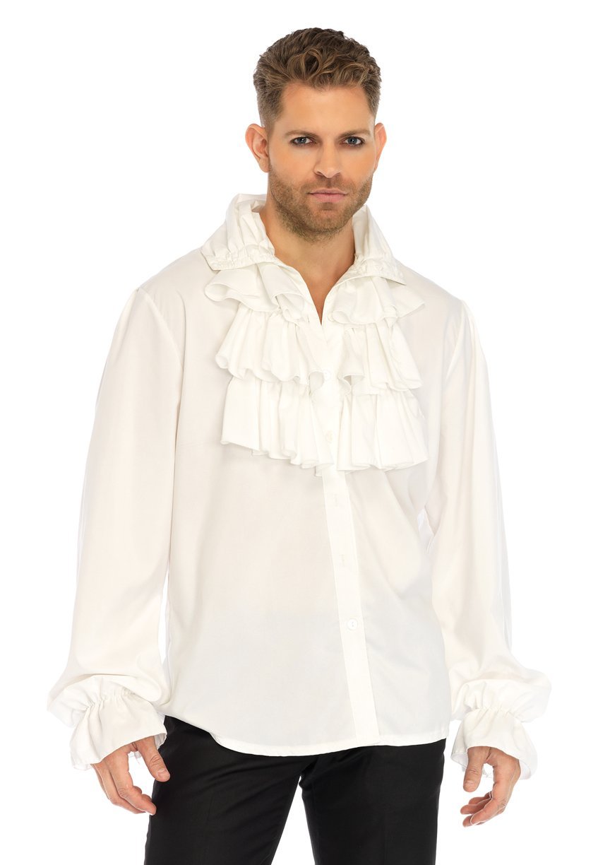 Men's Fancy Costume Ruffle Front Shirt (Color: (W-B): White)