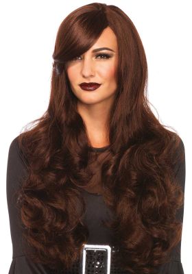 Costume Long Wavy Wig In Red, Silver Grey Or Brown (Color: (B/G/R): Brown)