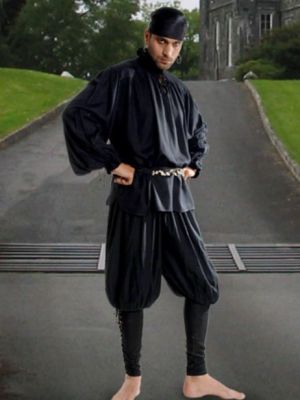 Loose Fitting Till the Knee Pirate Costume Pants (Color: (BkChGoHoHgRdRbWh): Black)