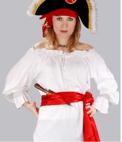 Women's Authentic Pirate Blouse (Color: W-R-HO-HG-G-RB-CH-Bk: White)