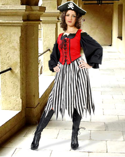 Cute Striped Pirate Costume Skirt (Color: (BW-BR-RW): Black / White)