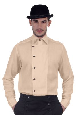 Linen Vintage Side-Button Shirt - 10 Color options (Color: (AL-BK-CH-GO-GR-OW-NV-OR-PK-RD): Almond)