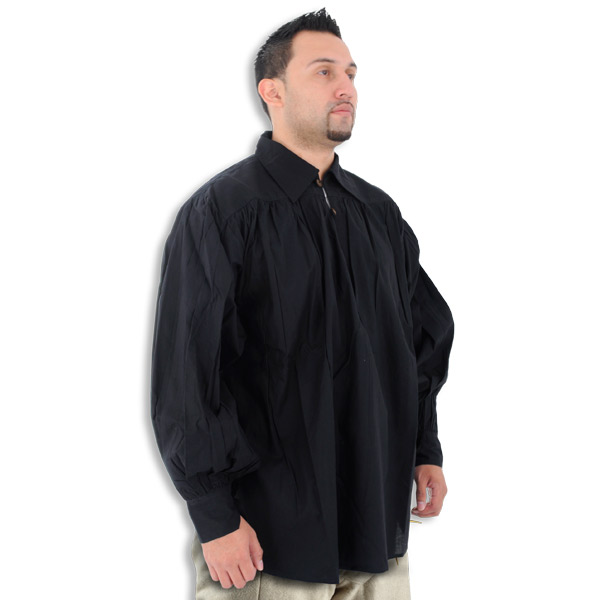 Medieval Black Cotton Shirt with Collar and Button Neck (Sizes:M-XXL: Size: Medium)