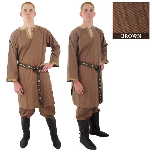 Brown Cotton Shirt with Ribbon (SIZE:  M-XL: Size: Medium)