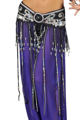 Fringed Butterfly Belt with beads and sequins (COLORS: BK-FH-GD-GR-PR-R-RB-TQ-WH: Black)