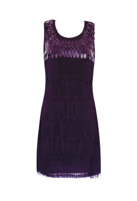 Vivid Colors Sequin and Fringe Flapper Dress (Color: (PBSR): Purple)