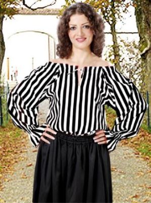 Great Striped Pirate Blouse Costume for Women (COLOR (B/R-B/W-R/W): Black & White)